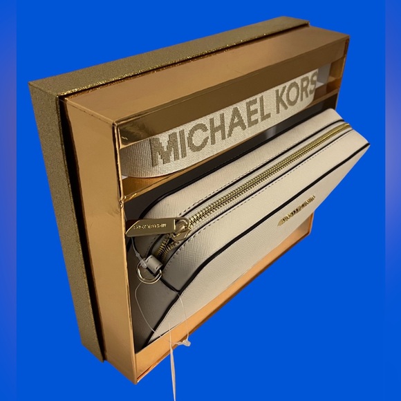 New MICHAEL KORS JET SET LG XBODY LEATHER CREAM BAG With Box - Picture 2 of 16